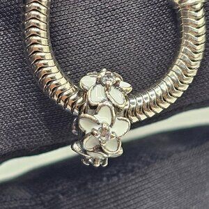 SILVER 925 WHITE FLOWER CZ SPACER CHARM